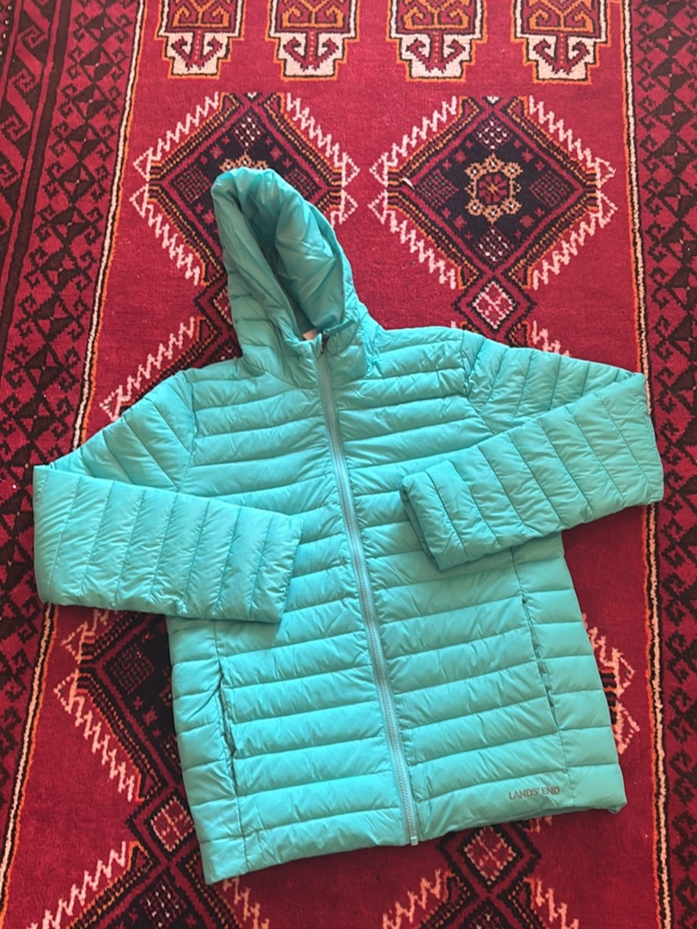 Lands' End Kids Teal Lightweight Quilted Hooded Puffer Jacket